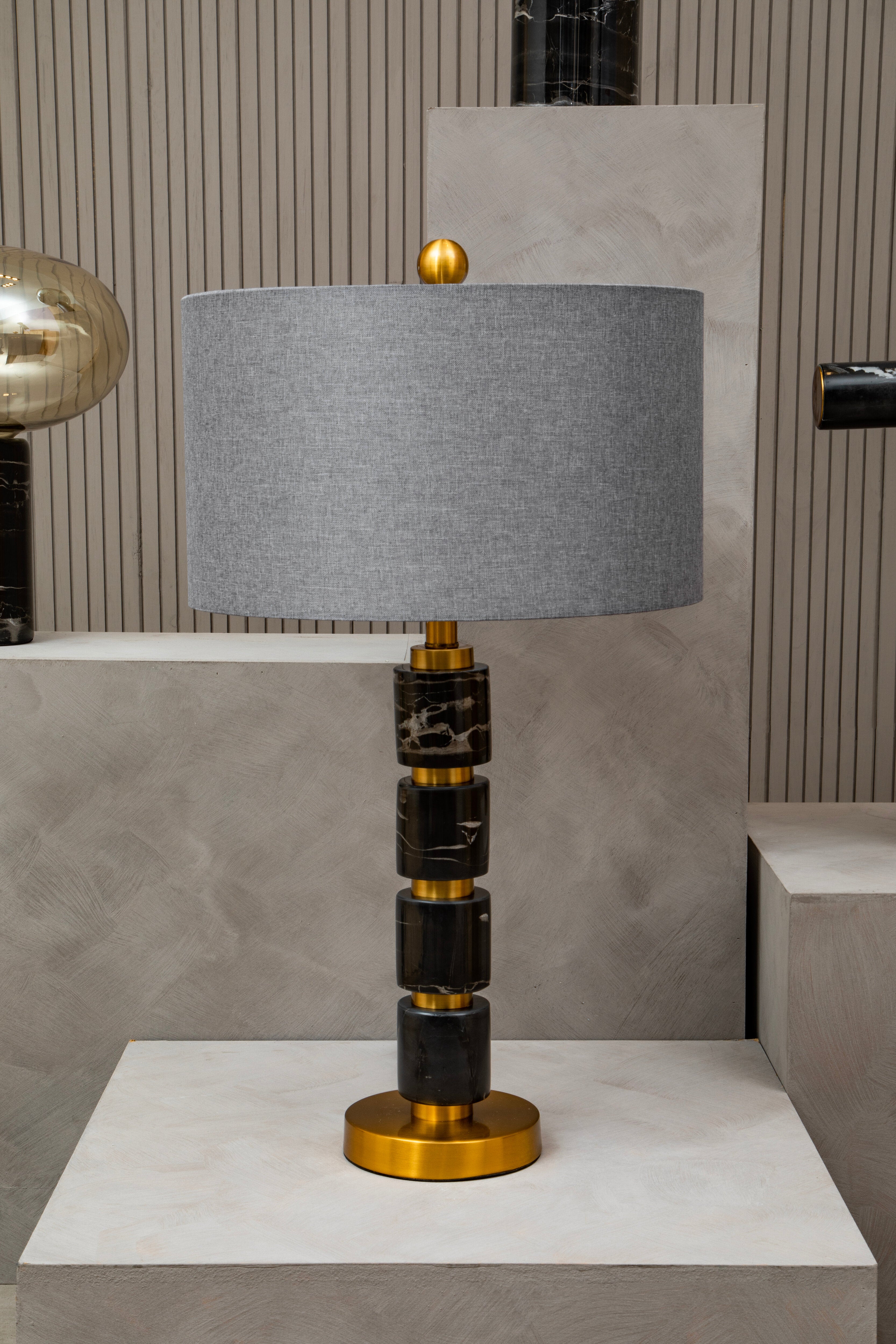 Borello Black Marble & Gold Stacked Table Lamp